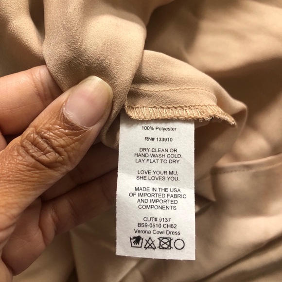 Show me your MUMU Verona cowl midi dress soft beige chiffon slip dress size S - Picture 5 of 5